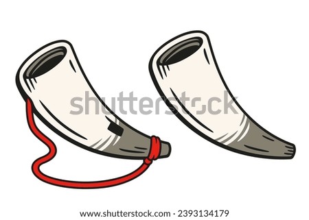 Abeng, animal horn musical instrument of Jamaican Maroon people. Hand drawn isolated vector clip art illustration.