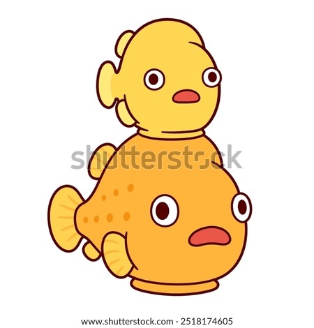 Two lumpsucker fish on top of each other. Cute cartoon lumpfish character drawing. Vector illustration.