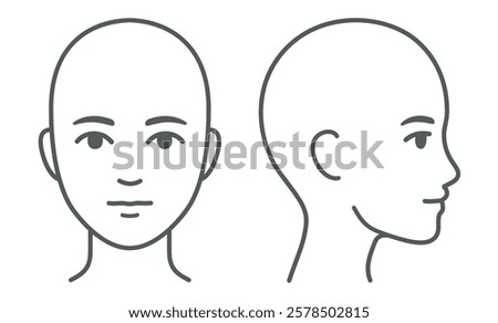 Face and head profile diagram (without hair). Blank unisex head template for medical infographic. Isolated vector illustration. 