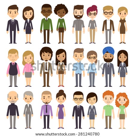 Set of diverse business people isolated on white background. Different nationalities and dress styles. Cute and simple flat cartoon style.