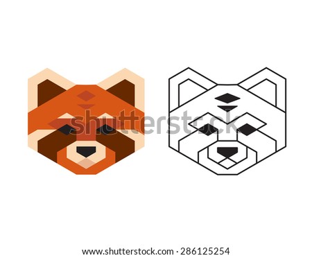 Stylized polygonal red panda heard in two variants: flat colors and black wireframe.