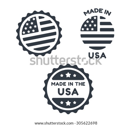 Set of three simple round Made in USA icons isolated on white background.