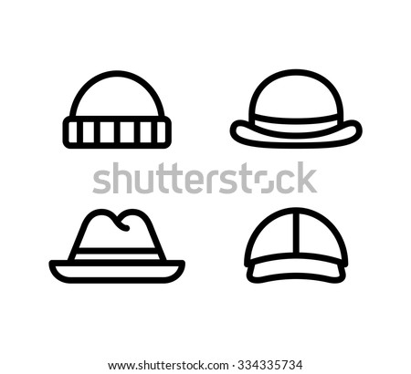 Line icons of four mens hats. Isolated vector illustration.