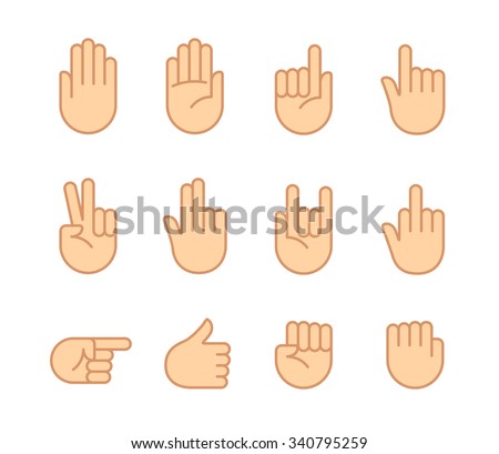 Hand Gestures And Sign Language Icon Set. Isolated Color Illustration ...