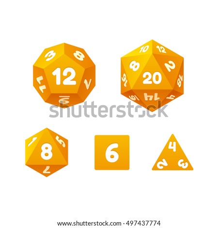 Vector icon set of dice for fantasy RPG tabletop games. Standard board game polyhedral dice with different number of sides.