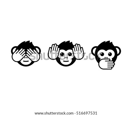 See no evil, hear no evil, speak no evil. Three wise monkeys vector icons.