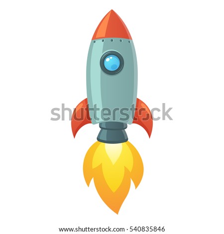 Cartoon rocket space ship take off, isolated vector illustration. Simple retro spaceship icon.