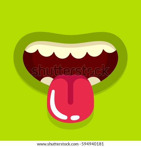 Funny cartoon monster mouth sticking out tongue. Simple and cute vector illustration.