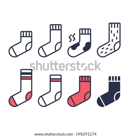 Socks line icons set. Different type of length, color and material. Simple geometric vector symbols.