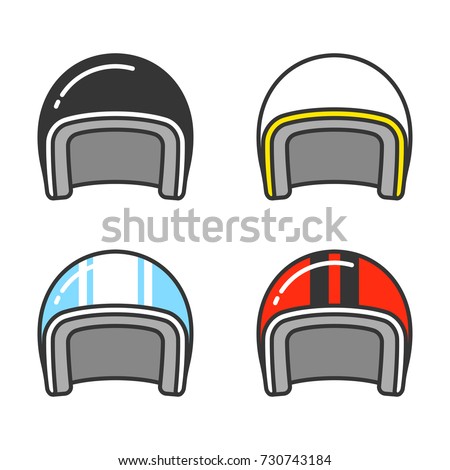 Vintage motorcycle helmet, line icon set. Classic helmets in different colors, isolated vector illustration.