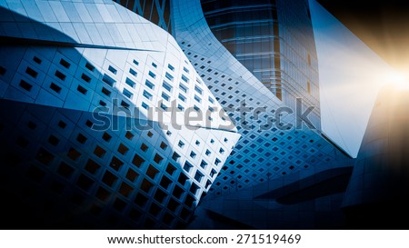 facade of modern office building, blue toned images.