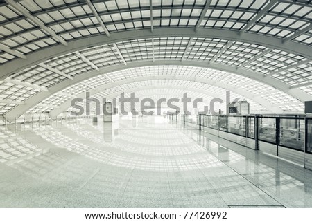 modern hall of subway station  at T3 airport in beijing china.