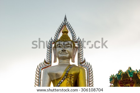 Buddha meditation large statue  in Temple at Bangkok, Thailand