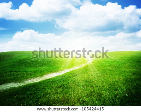 Green hills under bright sun, natural backgrounds