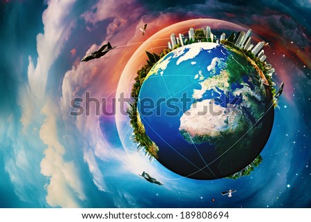 Earth planet. Vacation and travel backgrounds against blue skies
