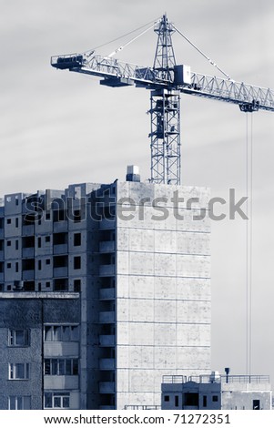 Residence building construction works. City view
