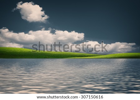 Fairy natural landscape with green hills under blue skies