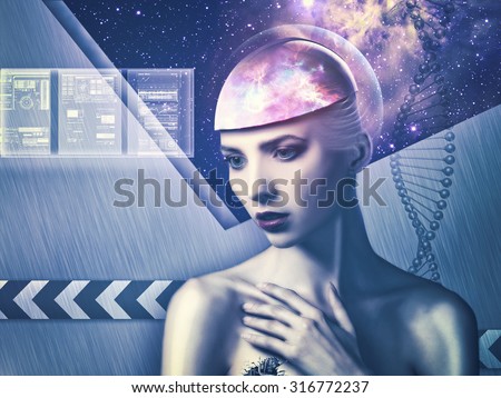 Cyborg woman. Abstract science and technology backgrounds