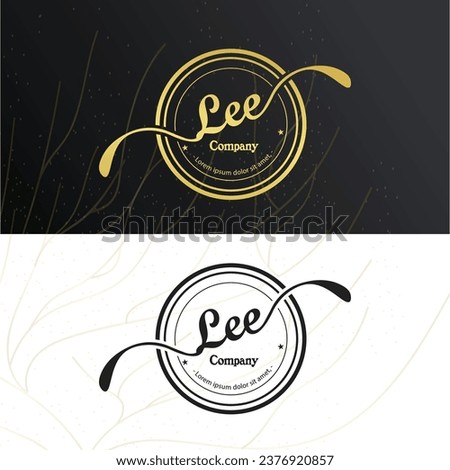 Luxury logo template. Vector design element with golden circle and leaf.