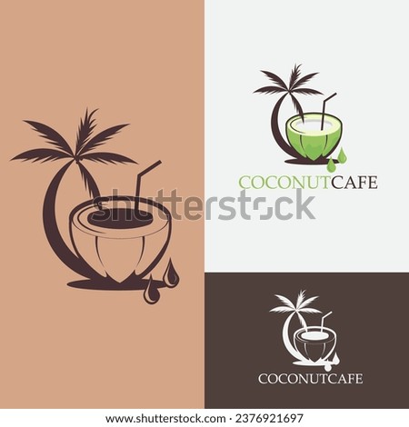 Coconut juice logo. Coconut cocktail vector icon. Coconut drink logo