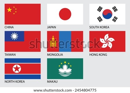 East Asian countries flags vector