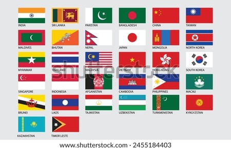  Asia country all flag vector 