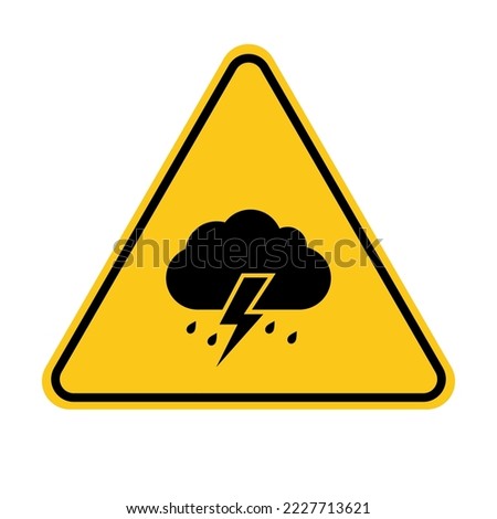 Storm sign. Yellow warning sign of the storm. Storm ahead. Bad weather, hurricane, rain, thunderstorm, storm, squall wind. Vector illustration.