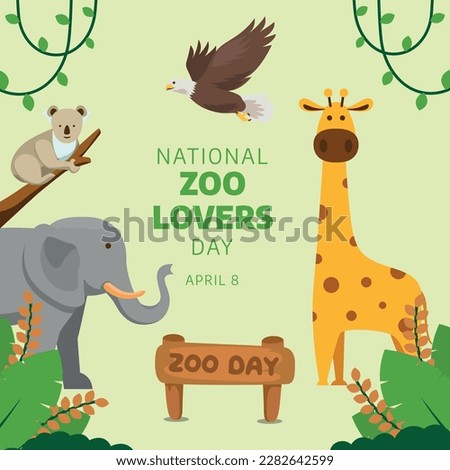National zoo lovers day vector illustration. National zoo lovers day with elephant giraffe eagle and koala bear.