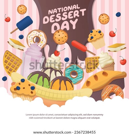 National Dessert Day design template good for celebration usage. dessert vector illustration. ice cream chocolate donut berry image. vector eps 10.