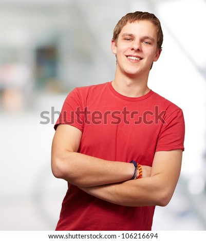 portrait of a young man smiling indoor