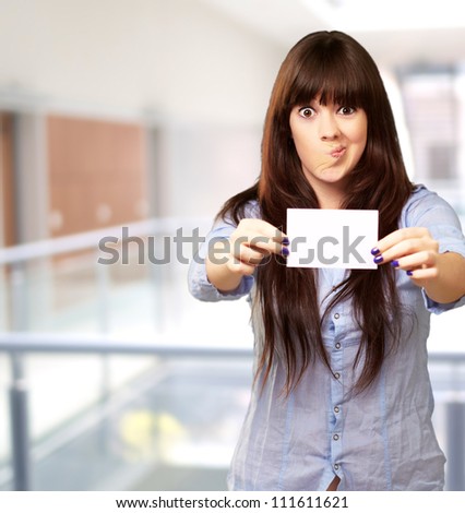 Funny Girl Showing Blank Paper, Indoor