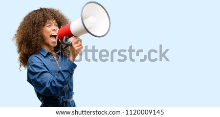 Image, Stock Photo Black girl speaking on telephone in studio