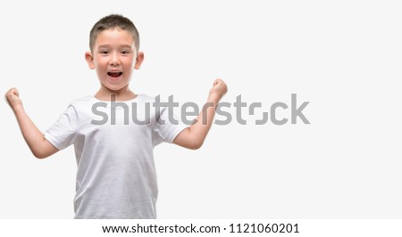 Similar – Image, Stock Photo Cheerful boy celebrating victory while playing video game