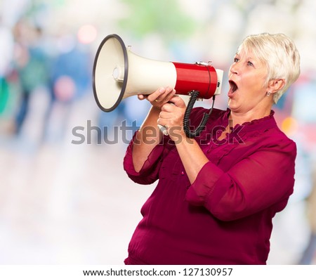 Portrait Of A Senior Woman With Megaphone, Background