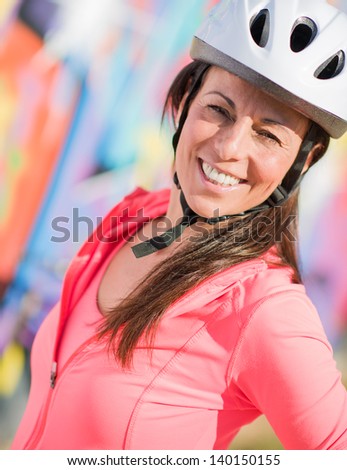 Close-up Of Happy Cyclist Woman, Outdoors