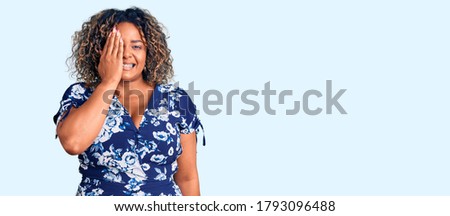 Similar – Image, Stock Photo Cheerful black woman covering eye