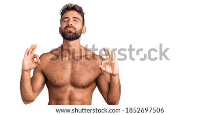 Similar – Image, Stock Photo Shirtless man doing yoga on terrace