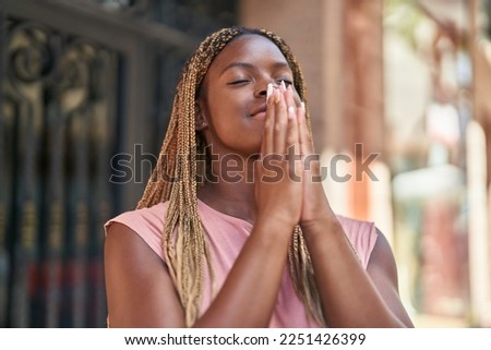 Similar – Image, Stock Photo Calm standing in prayer pose on balcony in summer