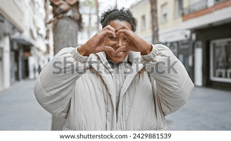 Similar – Image, Stock Photo Young Woman with Genuine Smile Standing on City Street