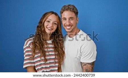 Similar – Image, Stock Photo Ethnic couple embracing against mirror in garden