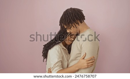 Similar – Image, Stock Photo Ethnic couple embracing against mirror in garden