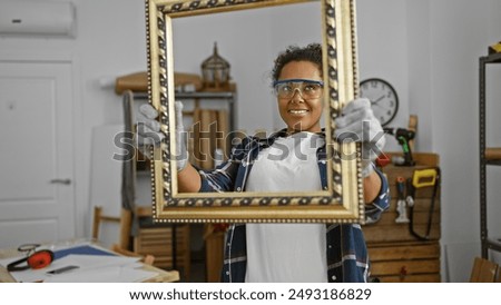 Similar – Image, Stock Photo Female artisan with frame standing in art workshop