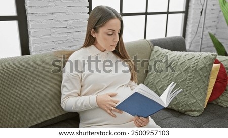 Similar – Foto Bild Serene schwangere Frau lesen Buch am Morgen