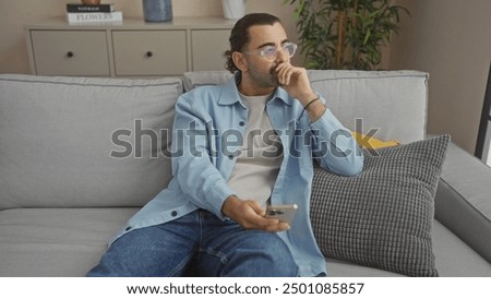 Similar – Image, Stock Photo Men Thinking At Home During The Sunset Time