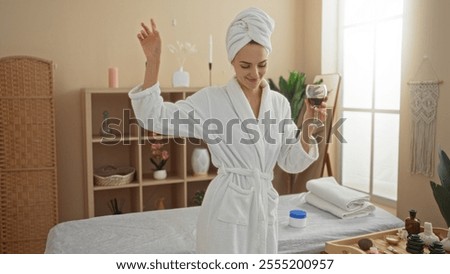 Similar – Image, Stock Photo Serene woman dancing on terrace