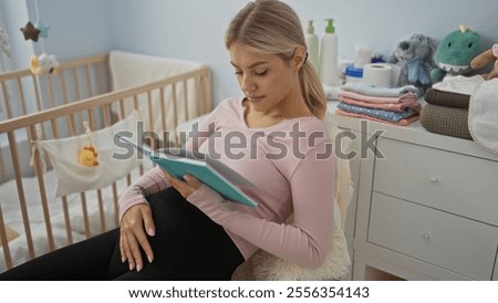 Similar – Foto Bild Serene schwangere Frau lesen Buch am Morgen