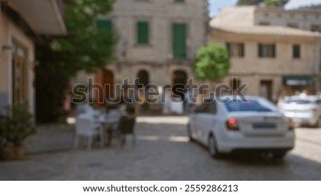 Similar – Image, Stock Photo Summery street from the frog’s eye view. On the horizon trees in sunlight and blue sky with a few clouds.