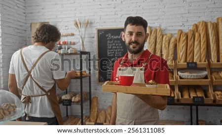 Similar – Foto Bild Zwei männliche Bäcker bereiten im Ramadan traditionelle türkische Pita zu und erhitzen sie