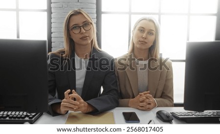 Similar – Image, Stock Photo Blonde Caucasian woman works from her home office