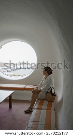 Similar – Image, Stock Photo View through a circular recess of a soccer goal to the opposite goal.